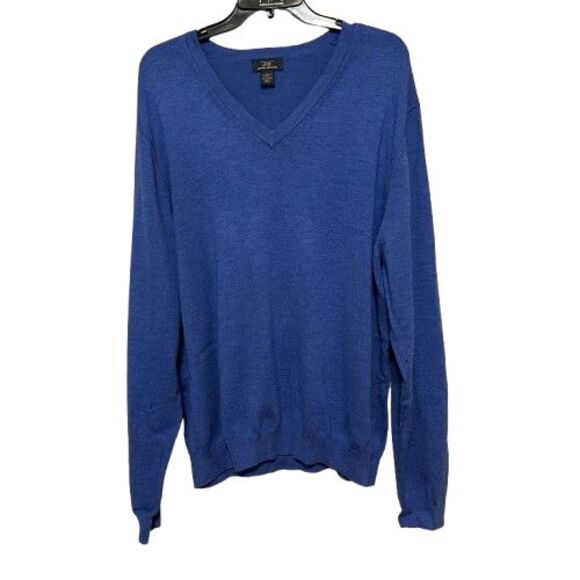 Brooks Brothers 346 Merino Wool Blend V Neck Sweater Mens Large Blue Pullover - Picture 1 of 5